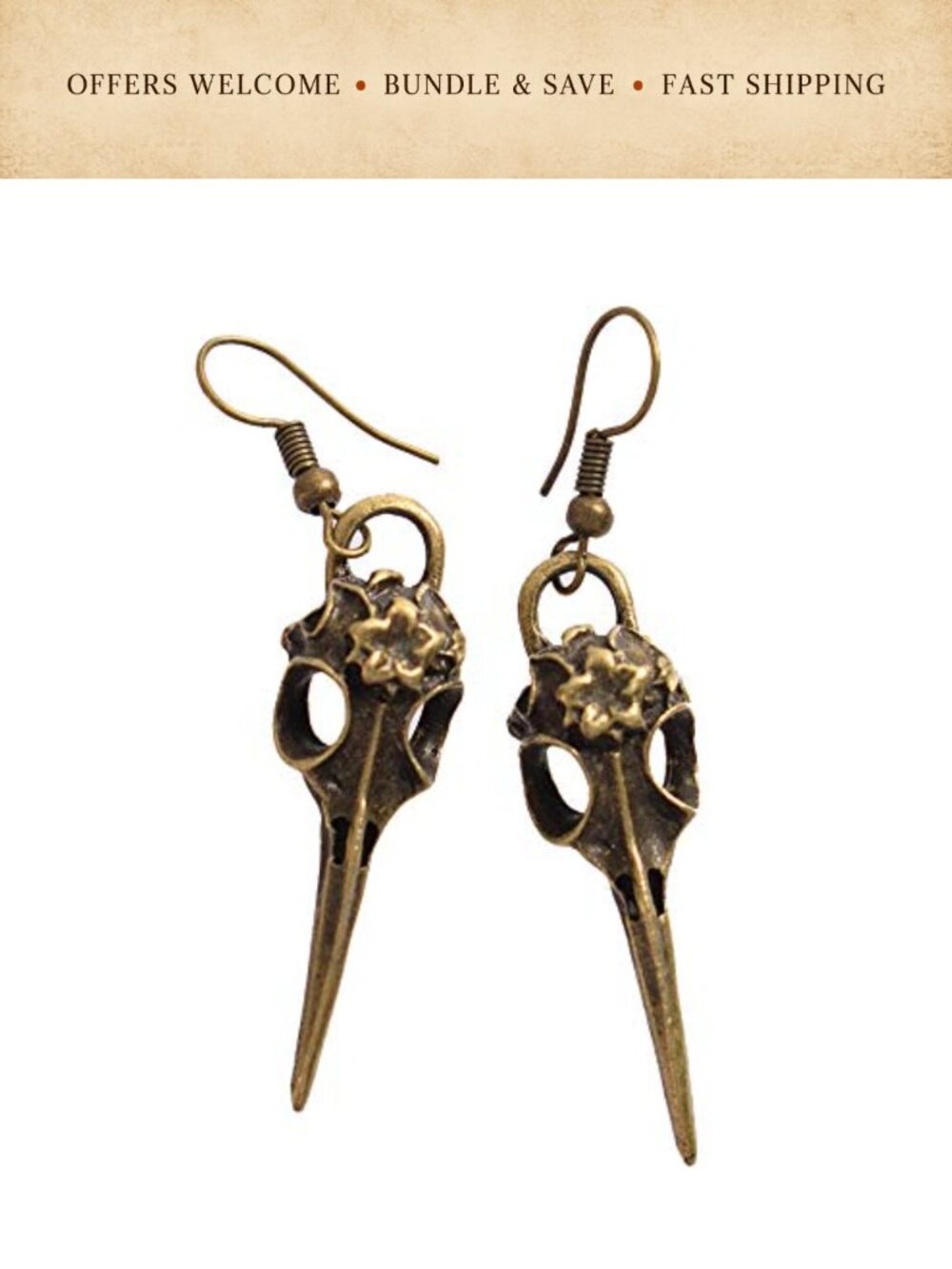 Vintage Alloy Raven Skull Dangle Earrings Women Party Unique Gift